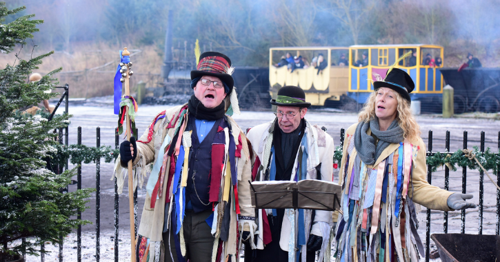 People dressed in traditional twelfth night costumes at Beamish Museum.